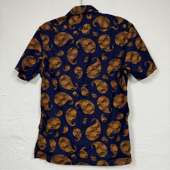 Rare Rabbit Blue Orange Paisley Wave Button Down Shirt Mens M Short Sleeve - Picture 11 of 12